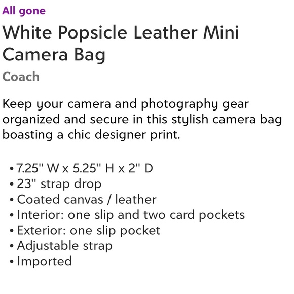 NWT! Coach White Popsicle Leather Mini Camera Bag. - Picture 9 of 10